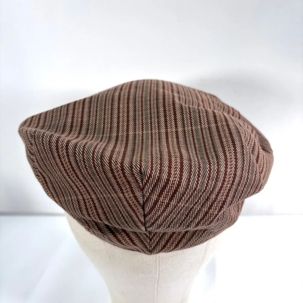 Old Navy Flat Cap Brown Striped Newsboy Ivy Driving Hat L/XL Surplus Co
